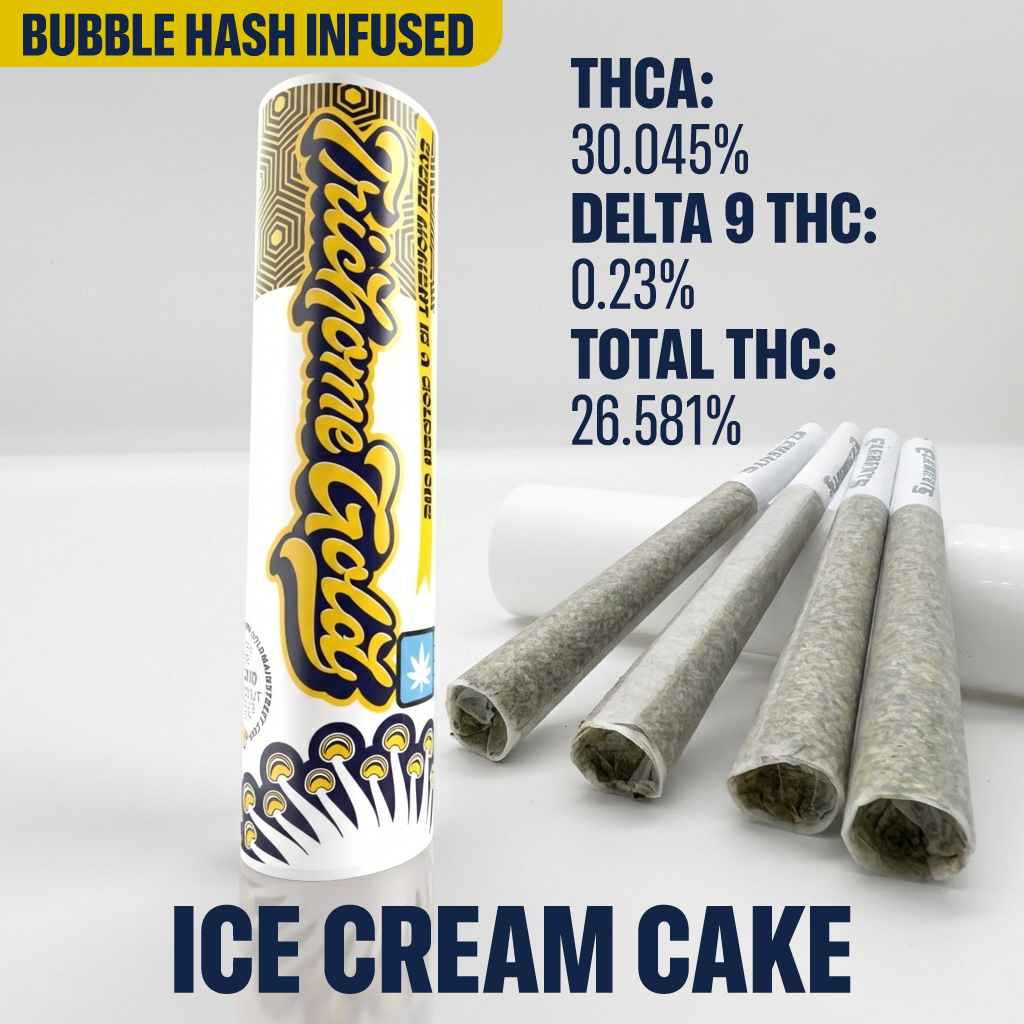Ice Cream Cake 1g 25% Bubble Hash Infused Pre-Roll 4 Pack